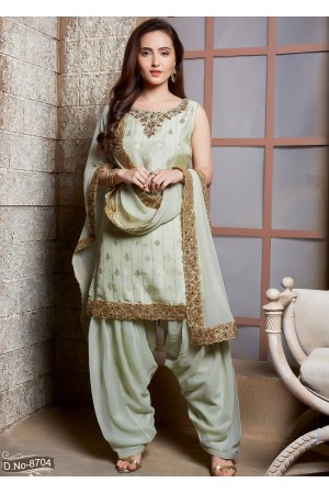 Greyish Green  Georgette  Patiyala